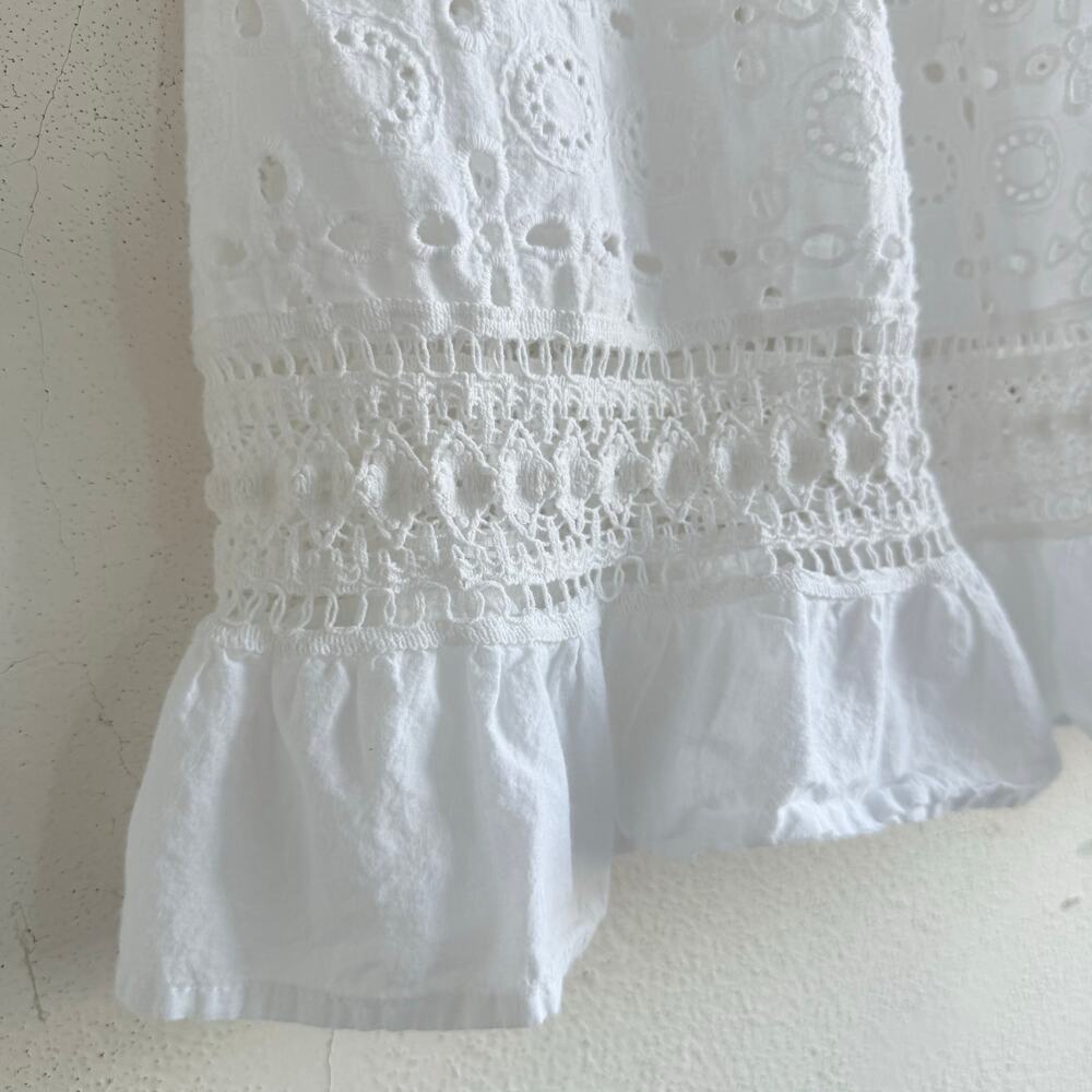 Maxi Skirt White 100% Cotton Eyelet Tiered Ruffles Crochet Cottagecore Cowgirl M - Picture 3 of 8